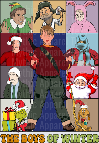 The Boys of Winter Classic Christmas Movie Characters Collage Buddy the Elf Home Alone Kevin McCallister Grinch Ralphie A Christmas Story Santa Claus National Lampoons Christmas Vacation