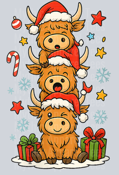 Womens Cute Highland Cow Christmas Funny Santa Cows Merry Christmas V-Neck T-Shirt