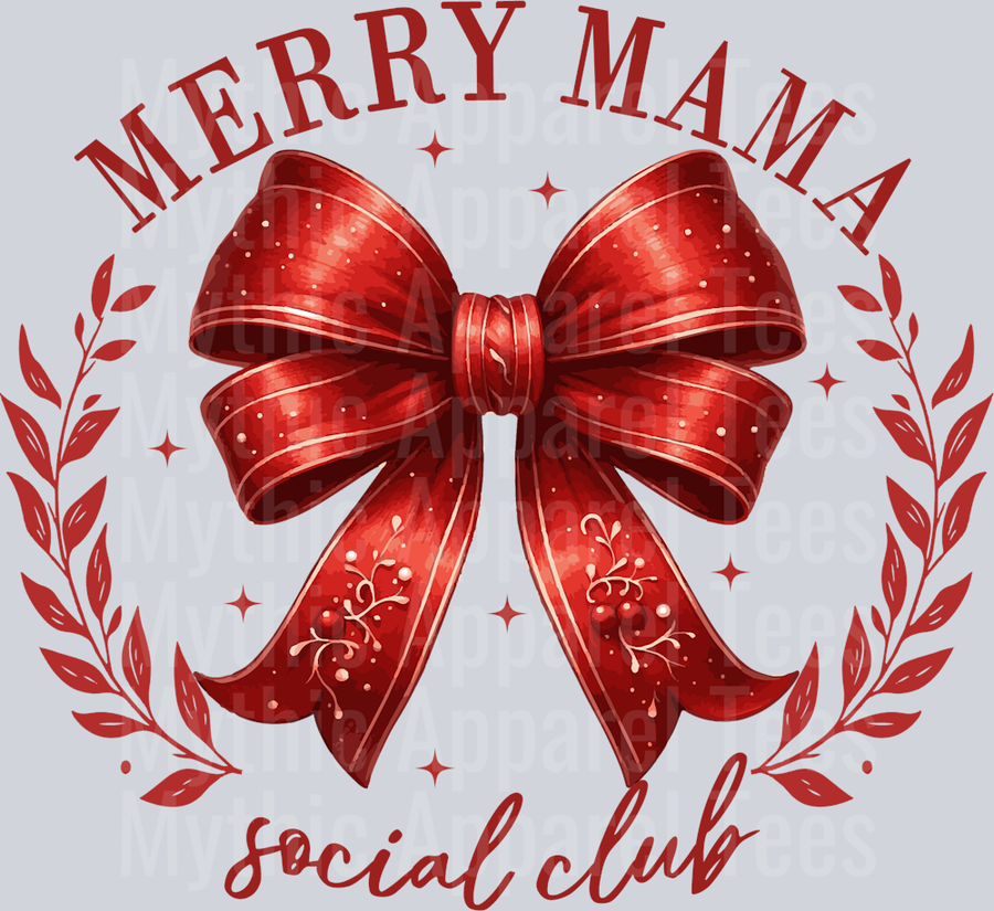 Merry Mama Social club red bow crest DTF Christmas Transfers