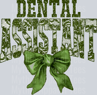 Olive Green Lace Dental Assistant St Patrick's Day College Font Floral and shamrock pattern