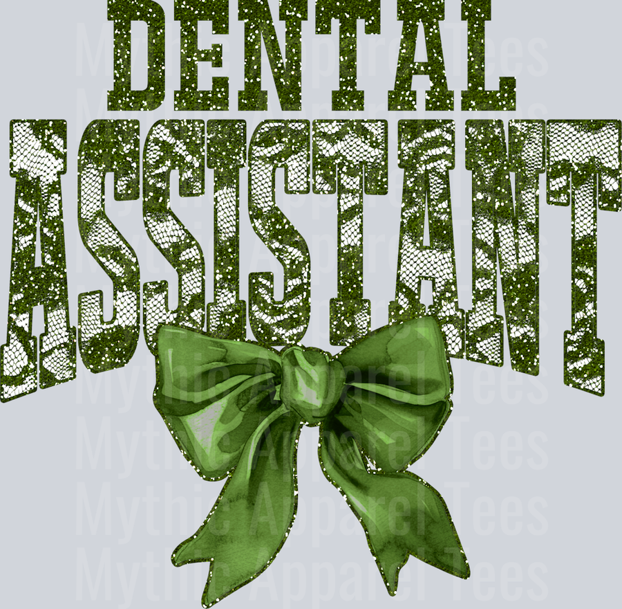 Olive Green Lace Dental Assistant St Patrick's Day College Font Floral and shamrock pattern