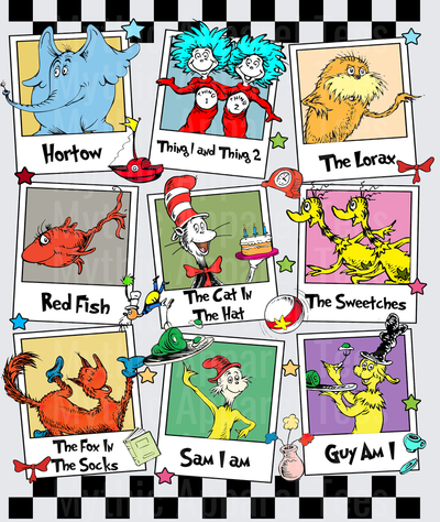 DR Seuss Character Collage Horton Thing 1 2 Lorax Cat Hat