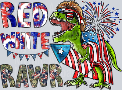 Red White Rawr Dinosaur 3 4th of July DTF Patriotic Transfers