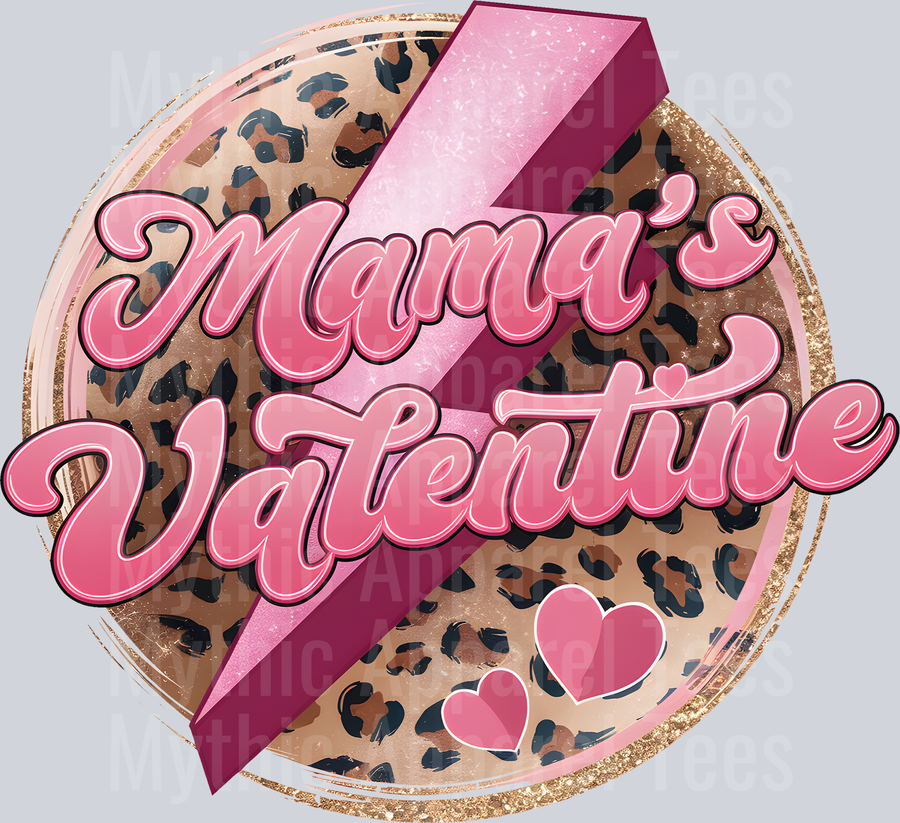 mama valentine cheetah and glitter words DTF Valentines Day Transfers