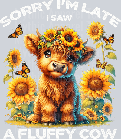 Precious Highland Cow with butterflies and flowers