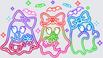 Halloween Neon Glow Cute Ghost Trio with Bows and Flowers