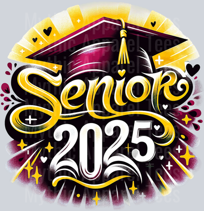 0032 Senior 2025 Airburshed Gold and Maroon 2 DTF 2025 Senior Graduation Transfers