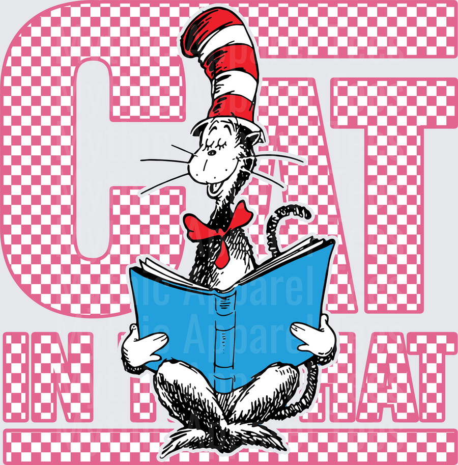 DR Seuss Cat in the Hat Reading Book Pink Checkered Letters