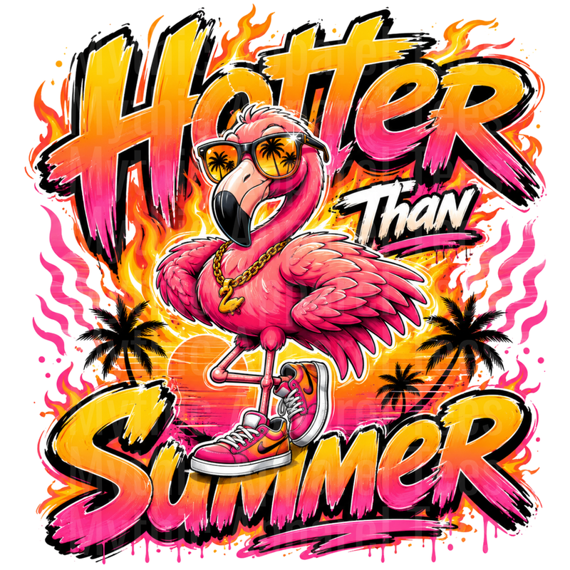 Flamingo Hotter Than Summer Cool Shades Gold Chain Sneakers Flames Tropical