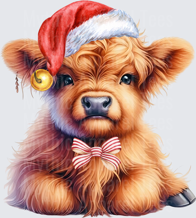Highland Christmas Cow Baby Calf Santa Hat Bow Jingle Bell