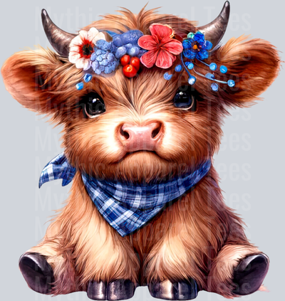 Watercolor Patriotic Highland Cow 8 DTF Patriotic Highland Cow Transfers