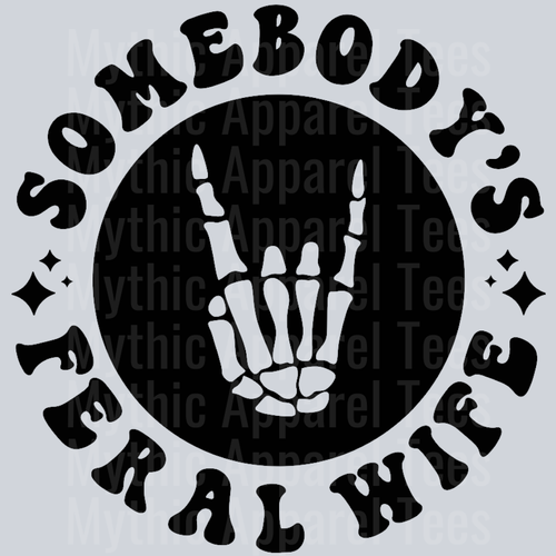 Somebodys Feral Wife Pocket Design Wavey Retro Style Funny Shirt Design