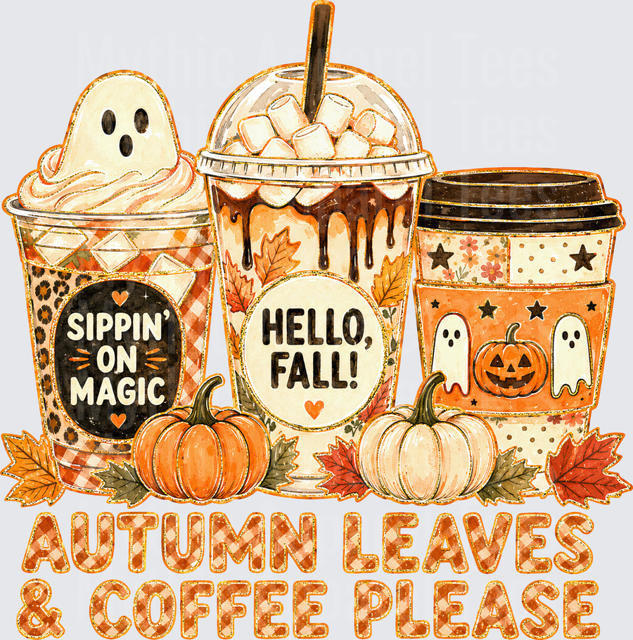 Fall Designs Autumn Leaves And Coffee Please Halloween Ghost Pumpkin Spice Coffee Cups Sippin On Magic Hello Fall