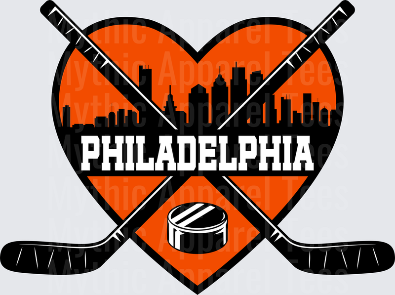 NHL Teams Philadelphia Flyers Hockey Heart Skyline Crossed Sticks