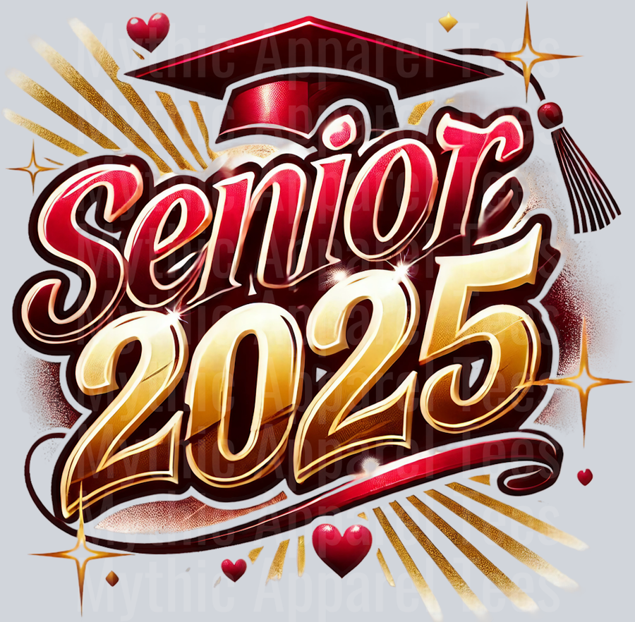 0042 Senior 2025 Airbrushed Red and Gold DTF 2025 Senior Graduation Transfers