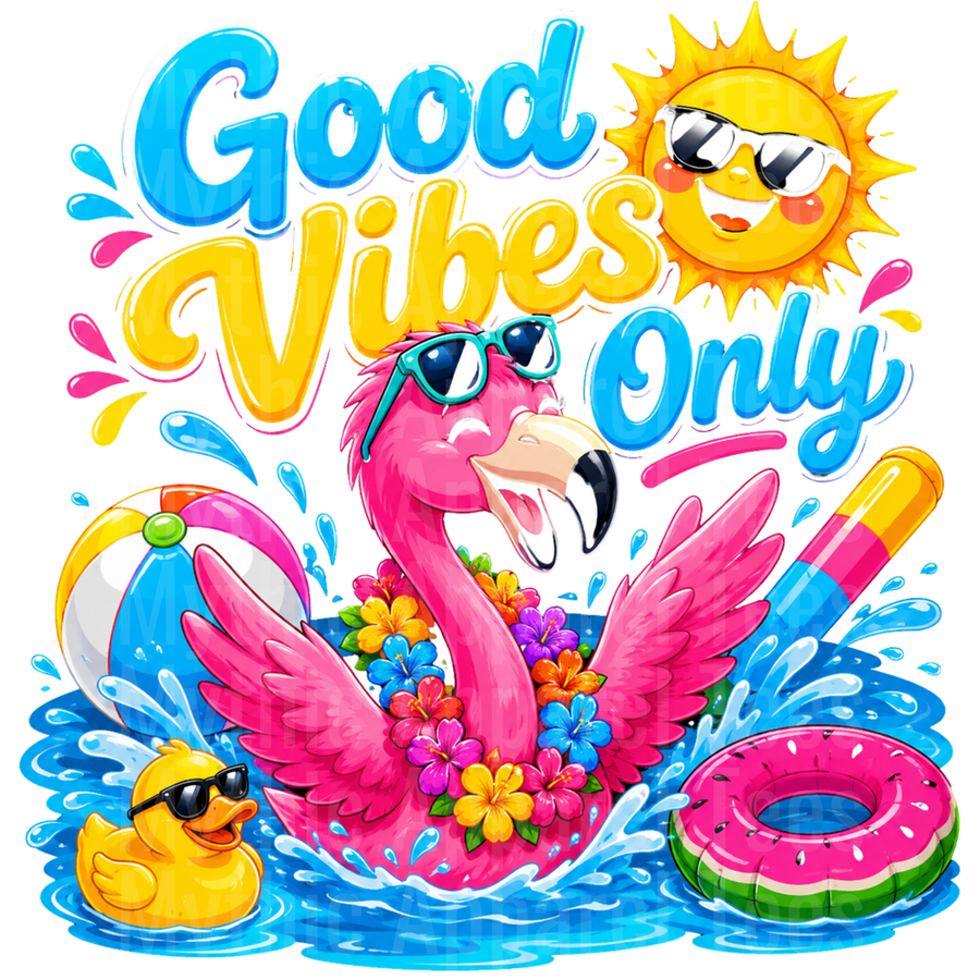 Flamingos Good Vibes Only Summer Pool Party Splash