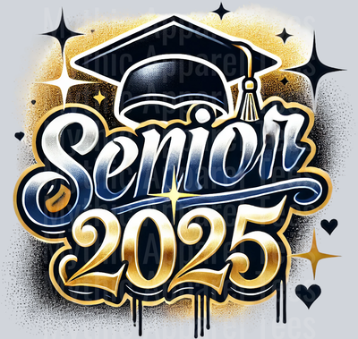 0014 Senior 2025 Airbrushed Blue and Gold DTF 2025 Senior Graduation Transfers