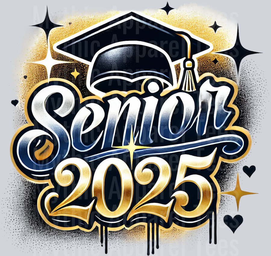 0014 Senior 2025 Airbrushed Blue and Gold DTF 2025 Senior Graduation Transfers