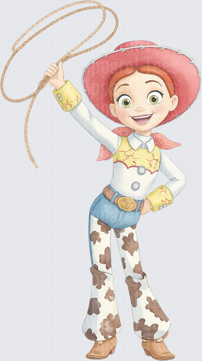 Toy Story 5 Jessie Cowgirl Twirling Lasso Watercolor Art