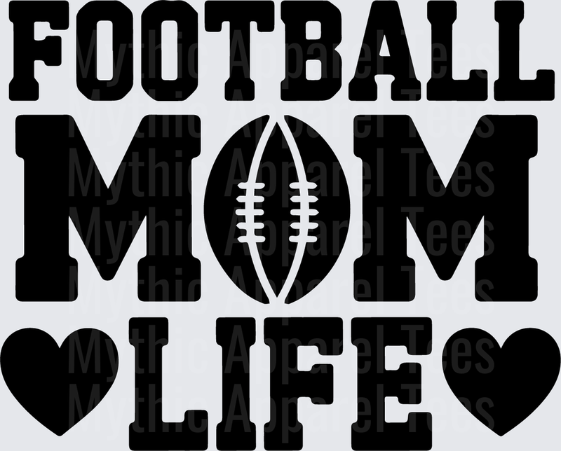 American Football Mom Life Bold Text with Hearts and Ball
