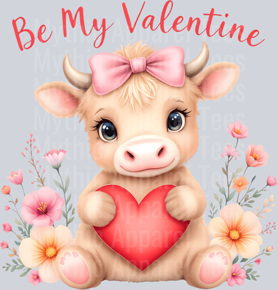 197 Coquette Bow Be My Valentine Highland Cow Hearts And Flowers Long Sleeve T-Shirt