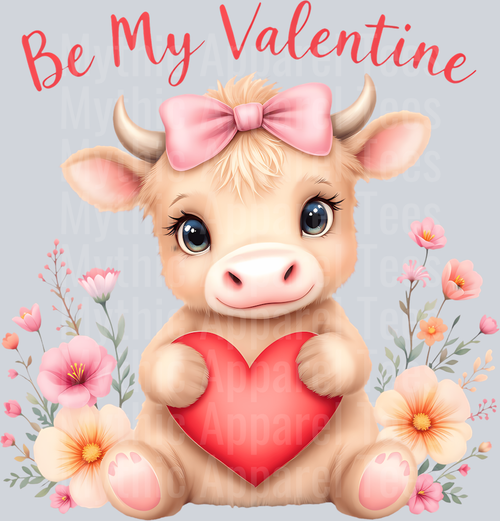 197 Coquette Bow Be My Valentine Highland Cow Hearts And Flowers Long Sleeve T-Shirt