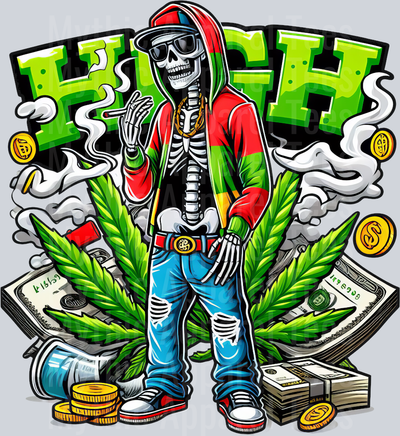 HIGH neon Green Words Skeleton floral colors weed plant DTF Weed Transfers