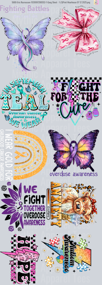 Awareness GANG SHEET 10 FULL SIZE IMAGES