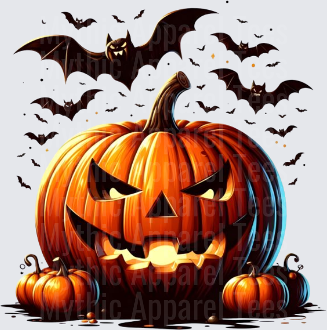 Halloween Gothic Witches Jack-o-Lantern with Swarming Bats