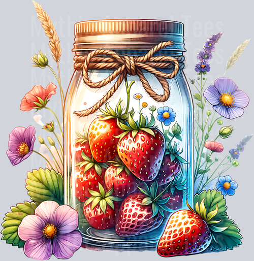 MASON JAR WITH STRAWBERRIES CLIPART PNG