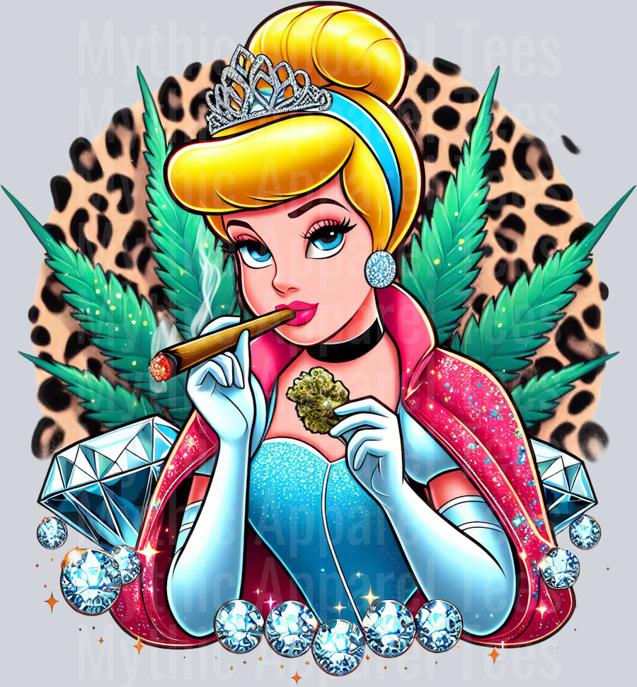 Cinderella 7 Weed Plant Cheeta Print Jewels Smoking Weed DTF Weed Transfers