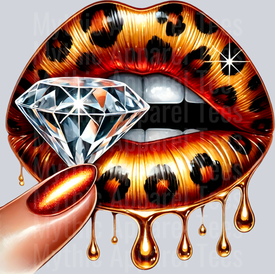 Gold Leopard Diamond Lips (5) DTF Glam Transfers