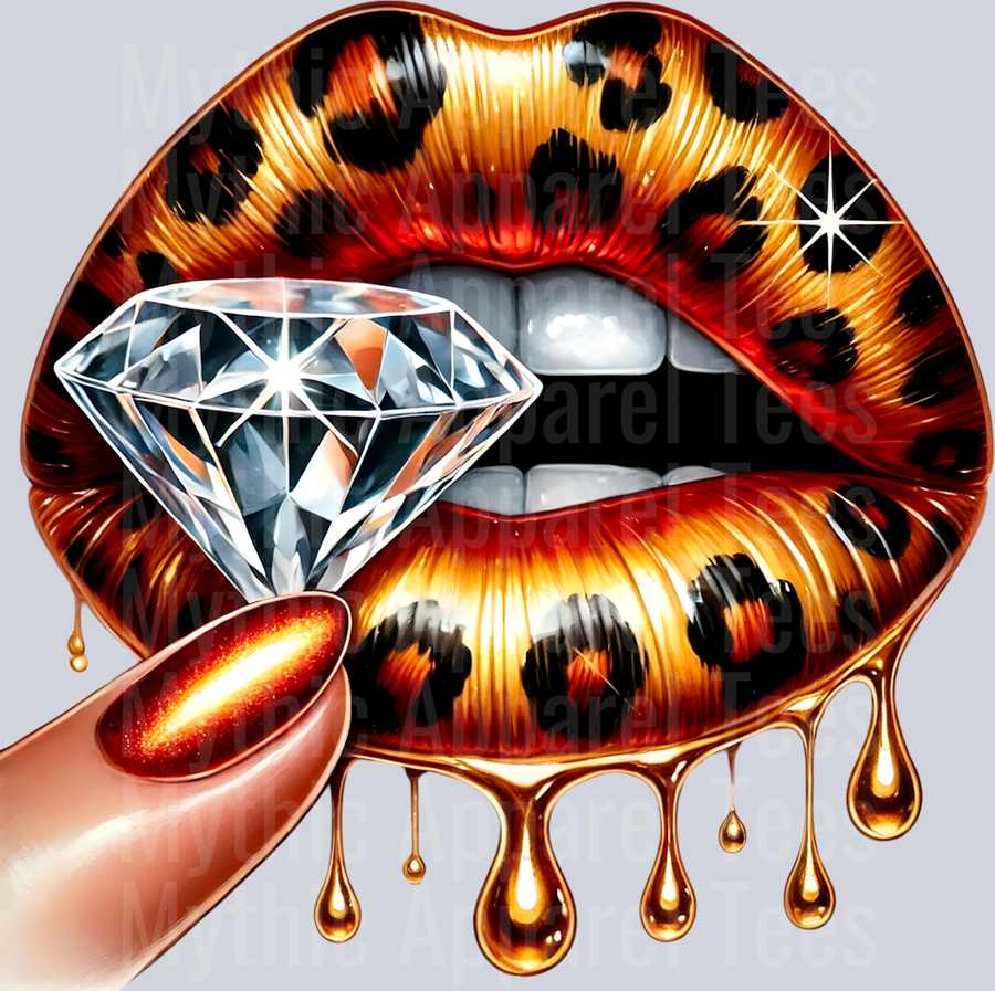 Gold Leopard Diamond Lips (5) DTF Glam Transfers