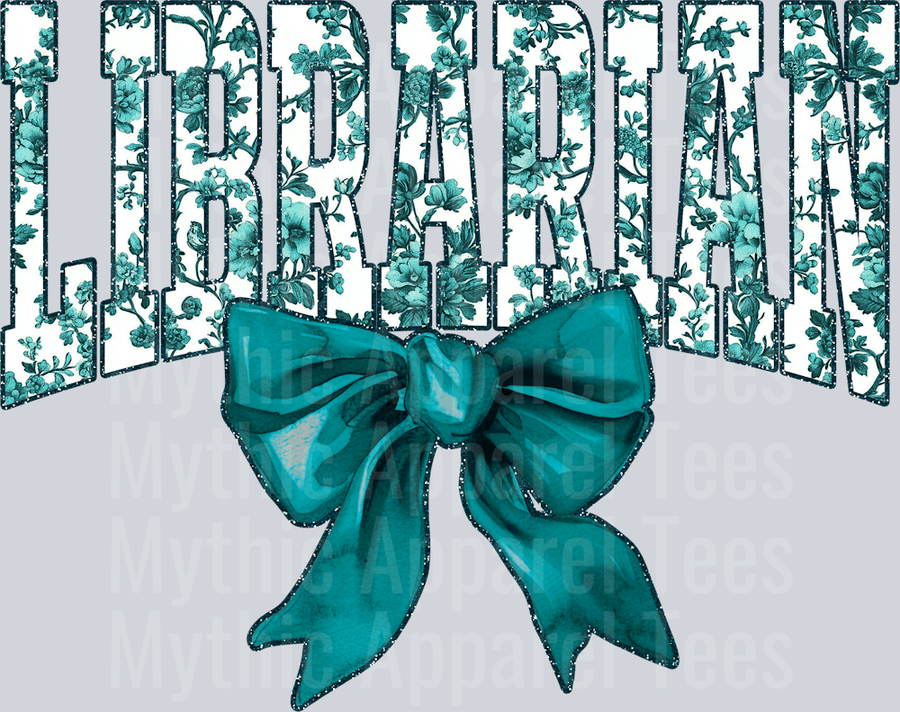 Teal Librarian College Font Floral Teacher Design