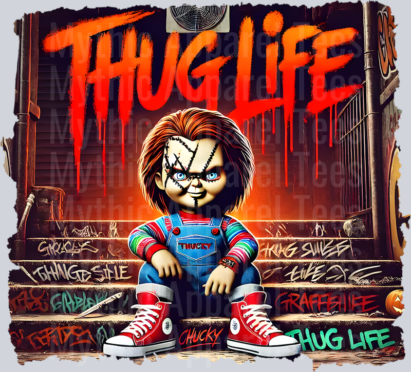 Chucky Doll RED DRIPPING BLOOD on stairs Horror Movie DTF Thug Life Transfers