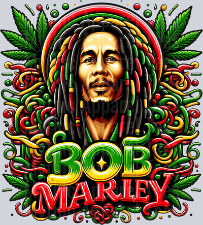 Bob Marley Rasta floral colors weed plant DTF Weed Transfers