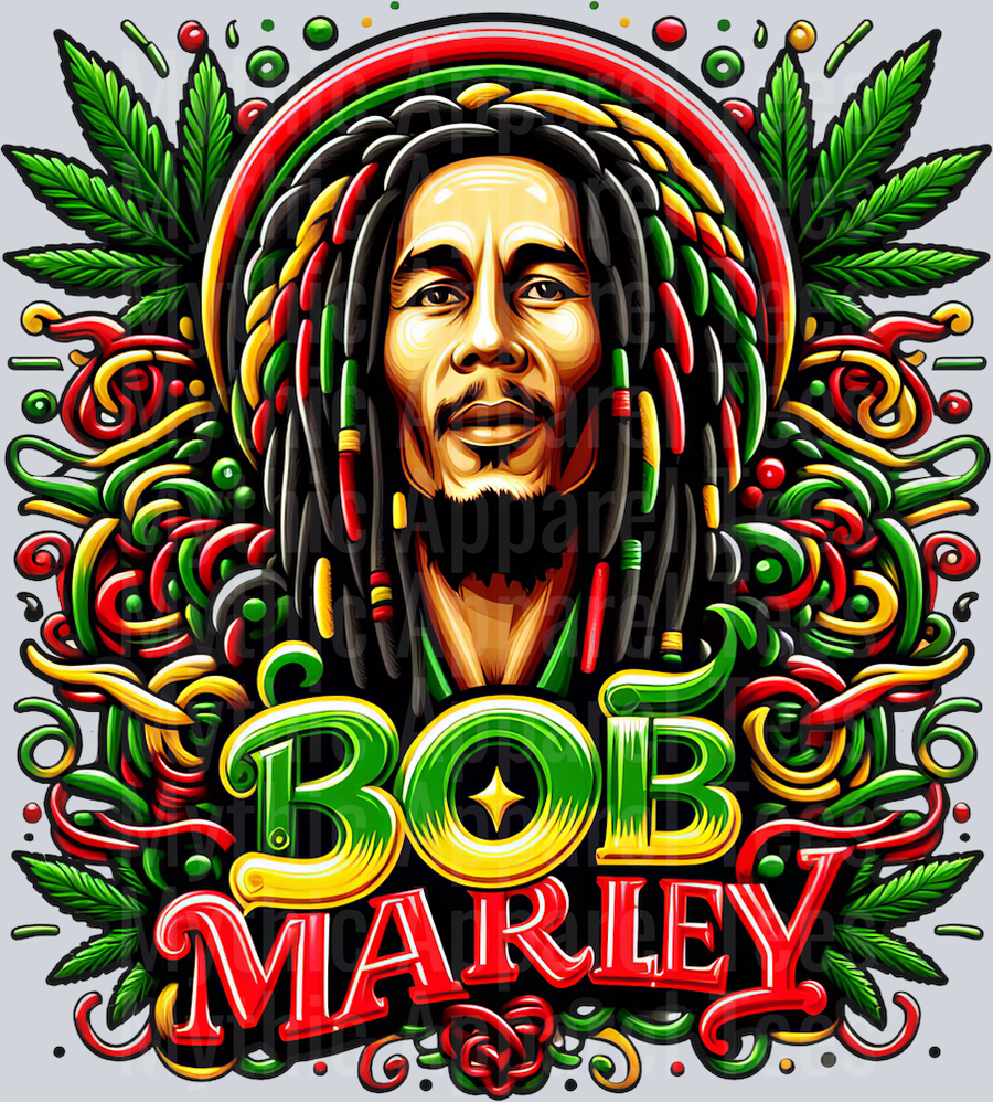 Bob Marley Rasta floral colors weed plant DTF Weed Transfers