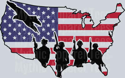 United States with Eagle and Soldiers USA Flag Military DTF Patriotic Transfers
