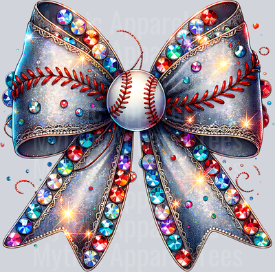 Coquette Bow Baseball small ball and bright gems DTF Baseball Transfers