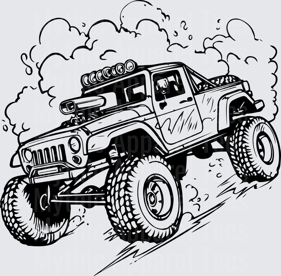Off Road Jeep Gladiator Lifted Truck Dust Cloud Black White