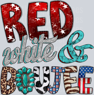 Red White And Boujee flower and prints 4th of July DTF Patriotic Transfers