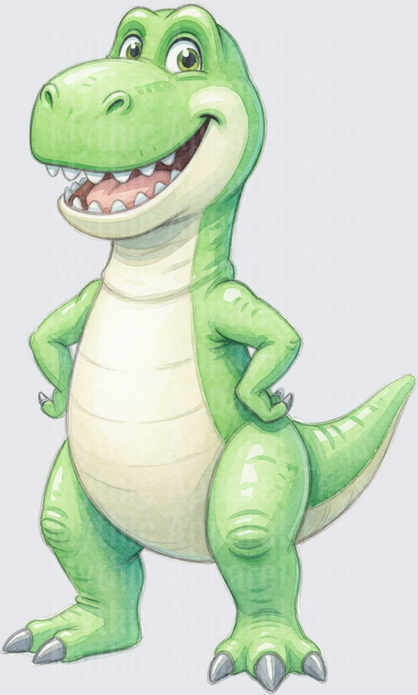 Toy Story 5 Rex Smiling Hands on Hips Watercolor Cartoon