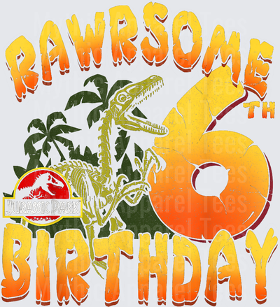Jurassic Park Rawrsome 6th Birthday Dinosaur Skeleton Palm Trees