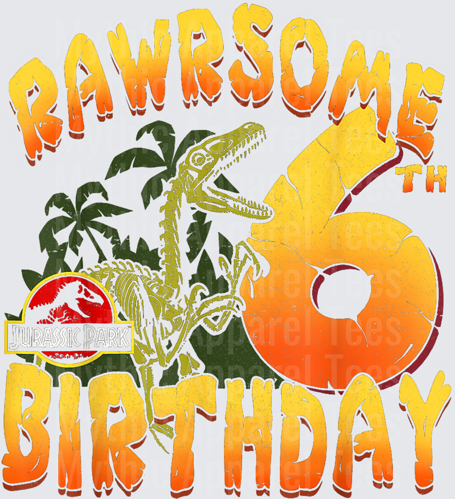 Jurassic Park Rawrsome 6th Birthday Dinosaur Skeleton Palm Trees