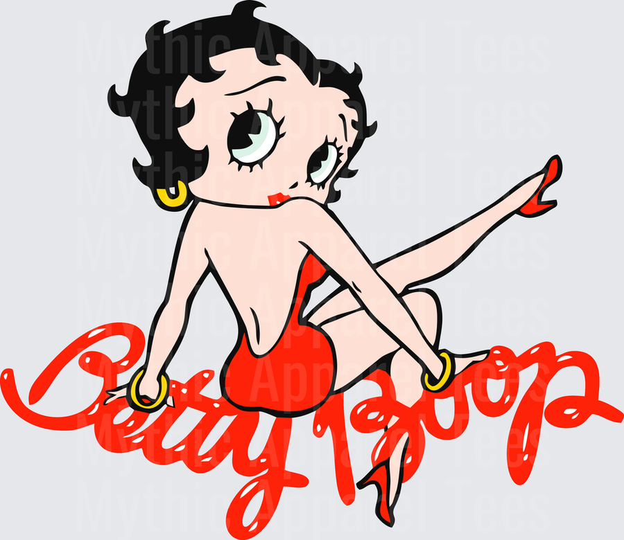 Betty Boop Sitting Pose Red Dress Gold Hoops Script Logo