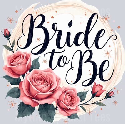 Bride To Be Gold Ring with Pink Flowers green leaves DTF Bride Transfers