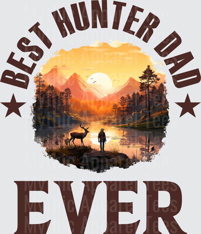Best Hunter Dad Ever Sunset Mountain Wilderness Scene with Buck Deer and Hunter Silhouette
