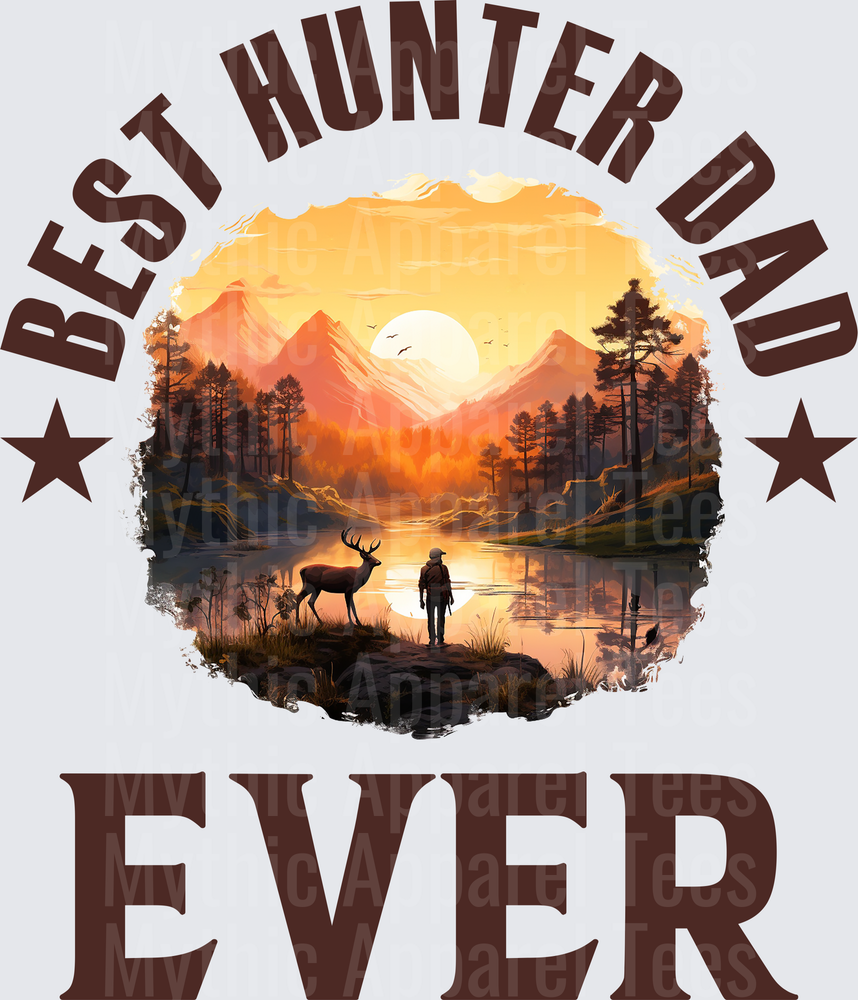 Best Hunter Dad Ever Sunset Mountain Wilderness Scene with Buck Deer and Hunter Silhouette