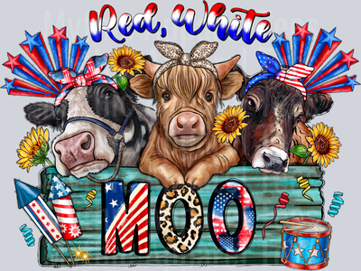 Red White and Moo Highland Cow 4th of july Patriotic