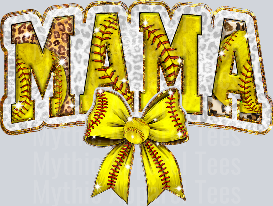 Softball mama with softball yellow and red stitches cute DTF Sports Transfers